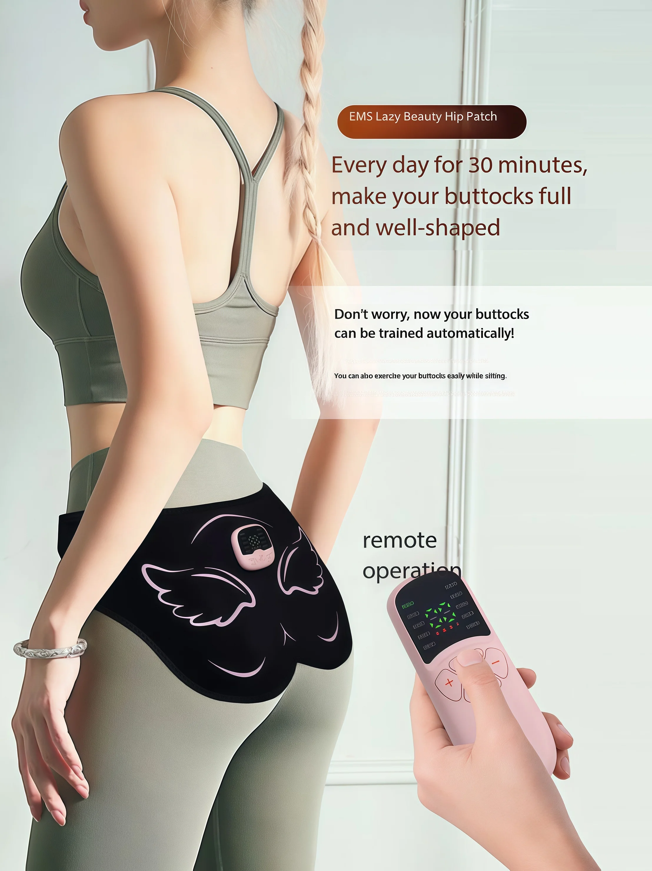 

Hip trainer with remote control, electric hip muscle stimulator, 10 modes, 30 training levels, fitness massager, weight loss