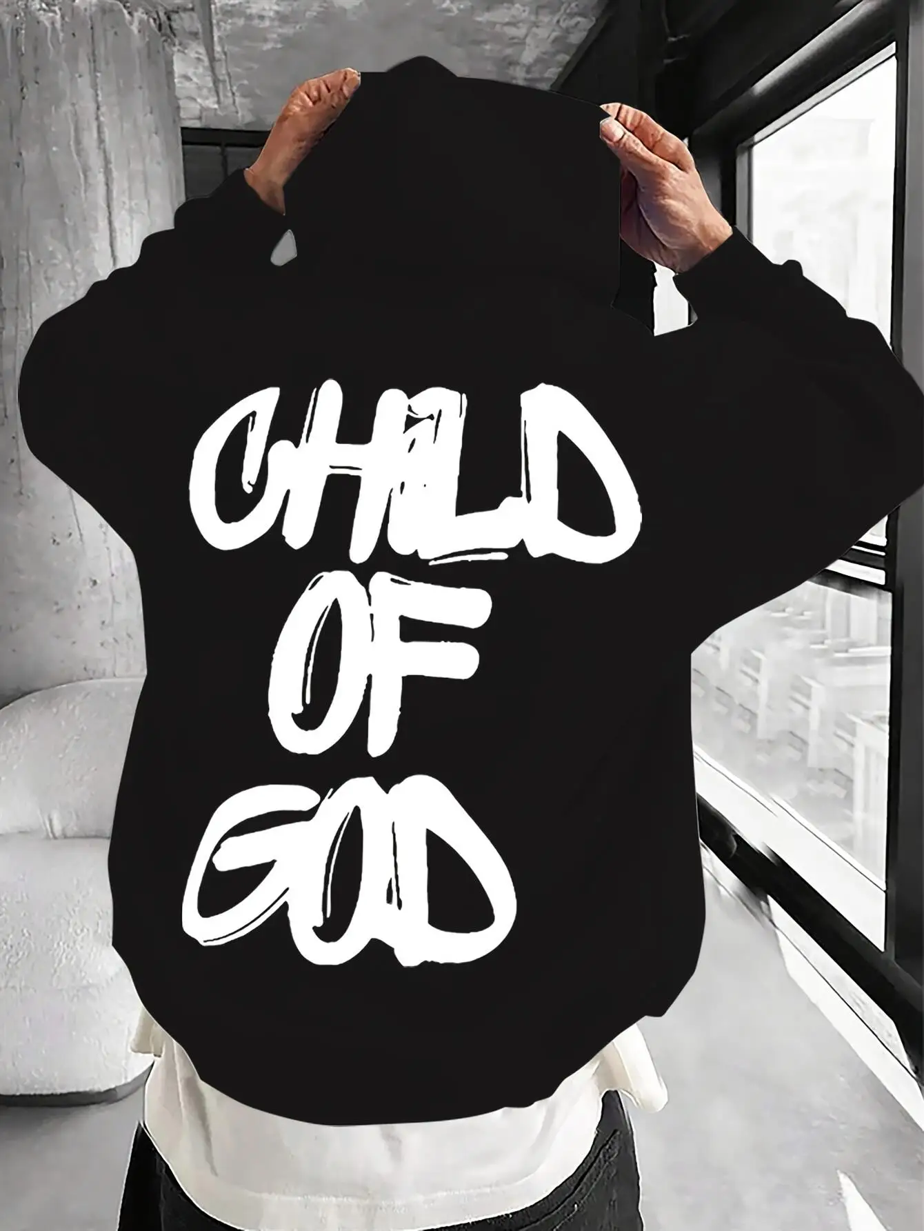 

Мужская и женская толстовка с капюшоном Christian Faith и принтом на спине «О БОГА» — свободная толстовка большого размера из 100% полиэстера, воротник с капюшоном