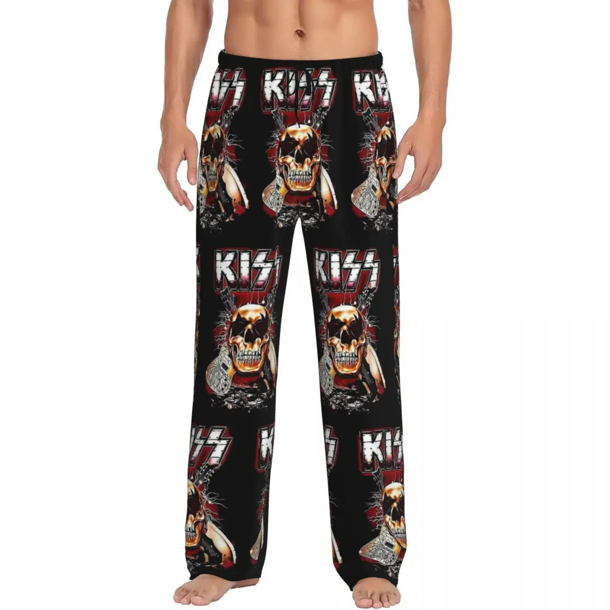 Custom K-Kisses Band Rock Heavy Metal Pajama Pants Men Lounge Sleep Drawstring Sleepwear Bottoms with Pockets