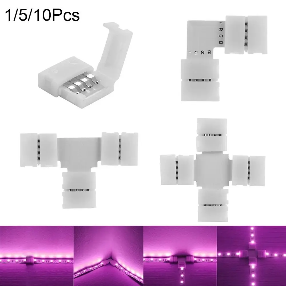 1 Pc 4Pin LED Strip Connector L T Cross Shape PCB Corner Connector For RGB 3528 5050 Clip-on Coupler Led Strip Light Accessories