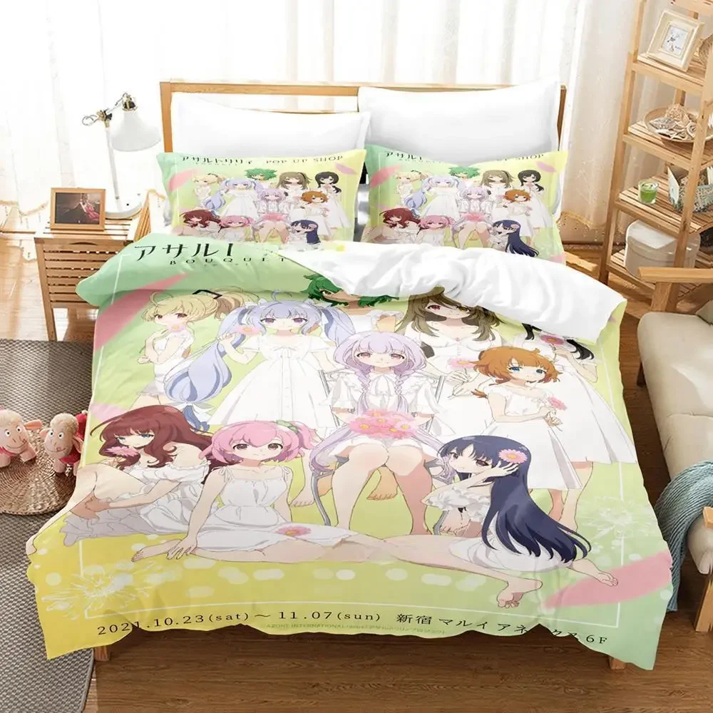 Assault Lily Bouquet Bettwäsche-Set, Einzelbett, Doppelbett, Queen-Size-Bett, Bettwäsche-Set für Erwachsene und Kinder, Schlafzimmer, Bettbezug-Sets, Anime-Bettlaken-Set