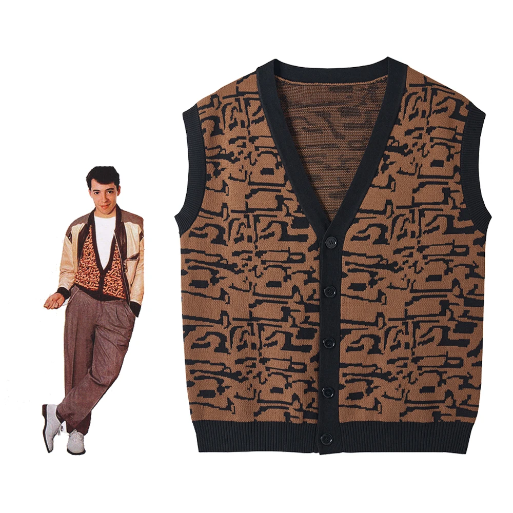 Movie Ferris Bueller's Day Off Cosplay Costume Ferris Bueller Unisex Cardigan Sweater Vest Casual Vintage Knitted Top Outfits