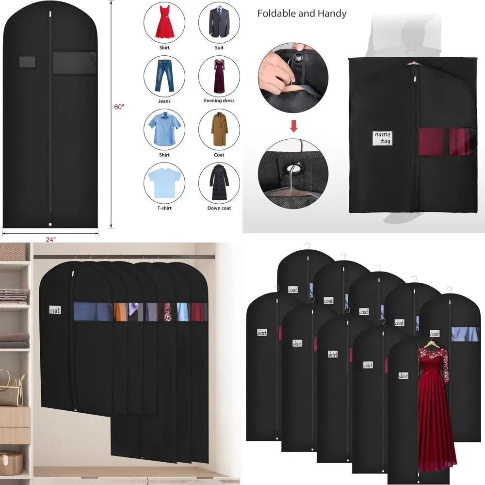 

10-Piece Breathable Zippered Garment Bags with Clear Window for Hanging Suits, Dresses, and Coats
