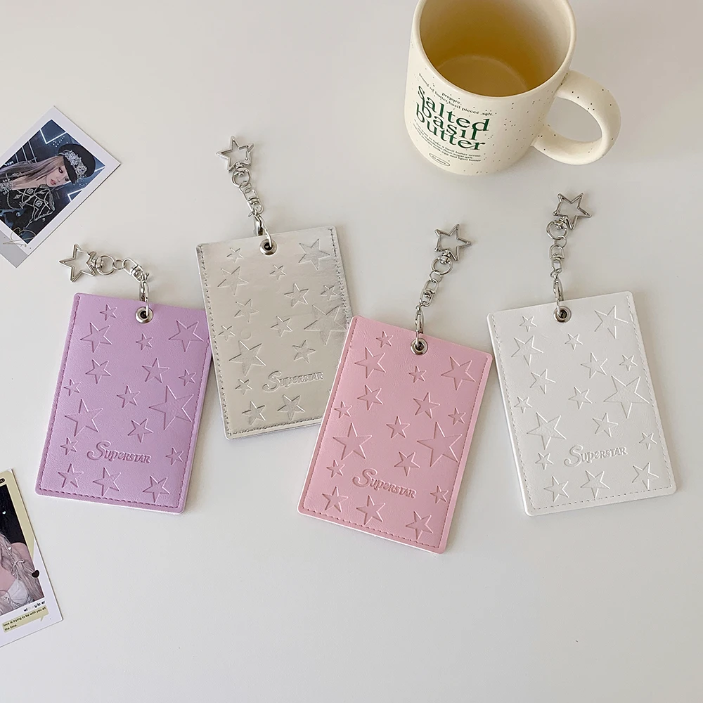Funda protectora para fotografía instantánea de cuero PU con estampado de estrellas, accesorio colgante, funda para tarjeta de foto de 3 pulgadas