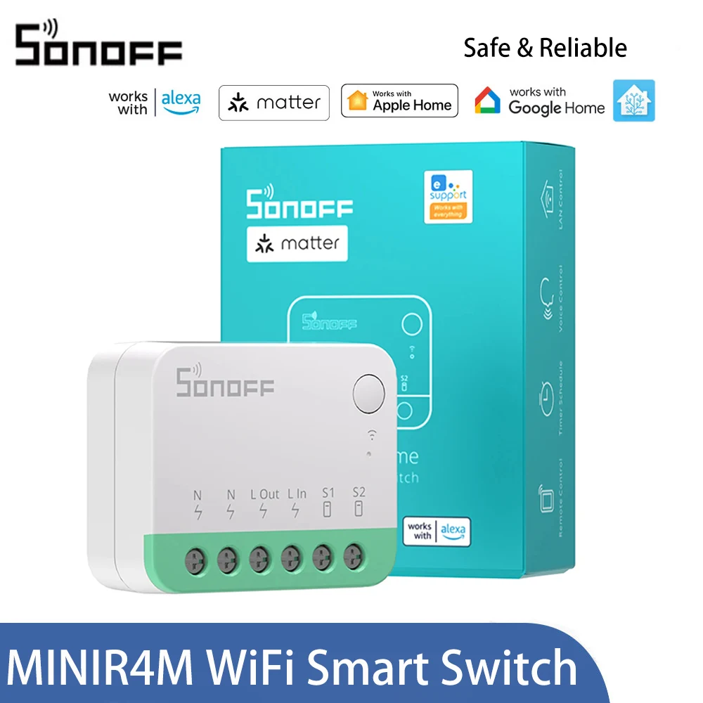 SONOFF MINIR4M MINI Extreme Wi-Fi Smart Switch ESP32 Chip Detach Relay Matter Compatible eWeLink Voice Control via Alexa Google