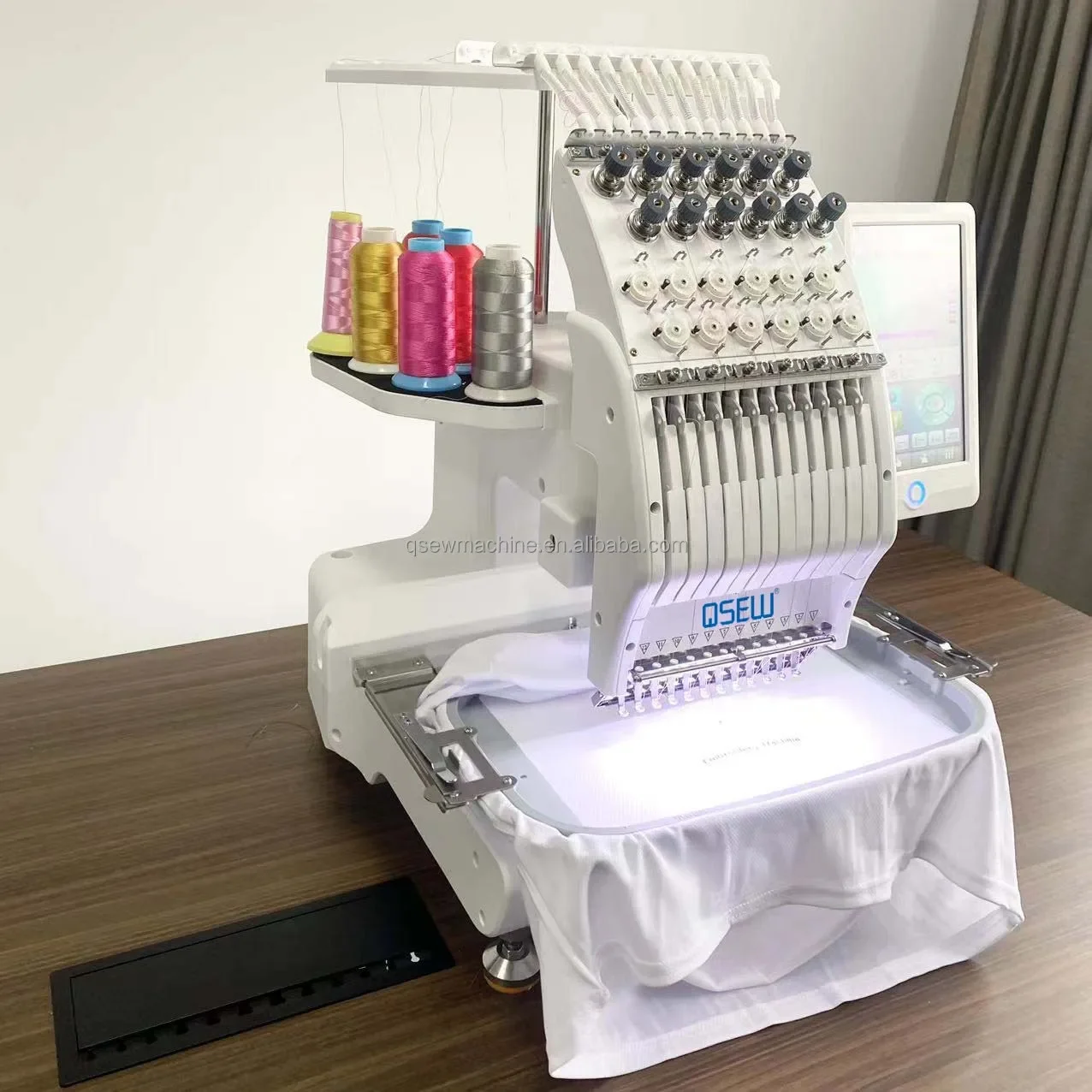 QS-1201 Single Head Computerized Embroidery Machine Computer for T shirt logo label sock mini Embroidery Machine