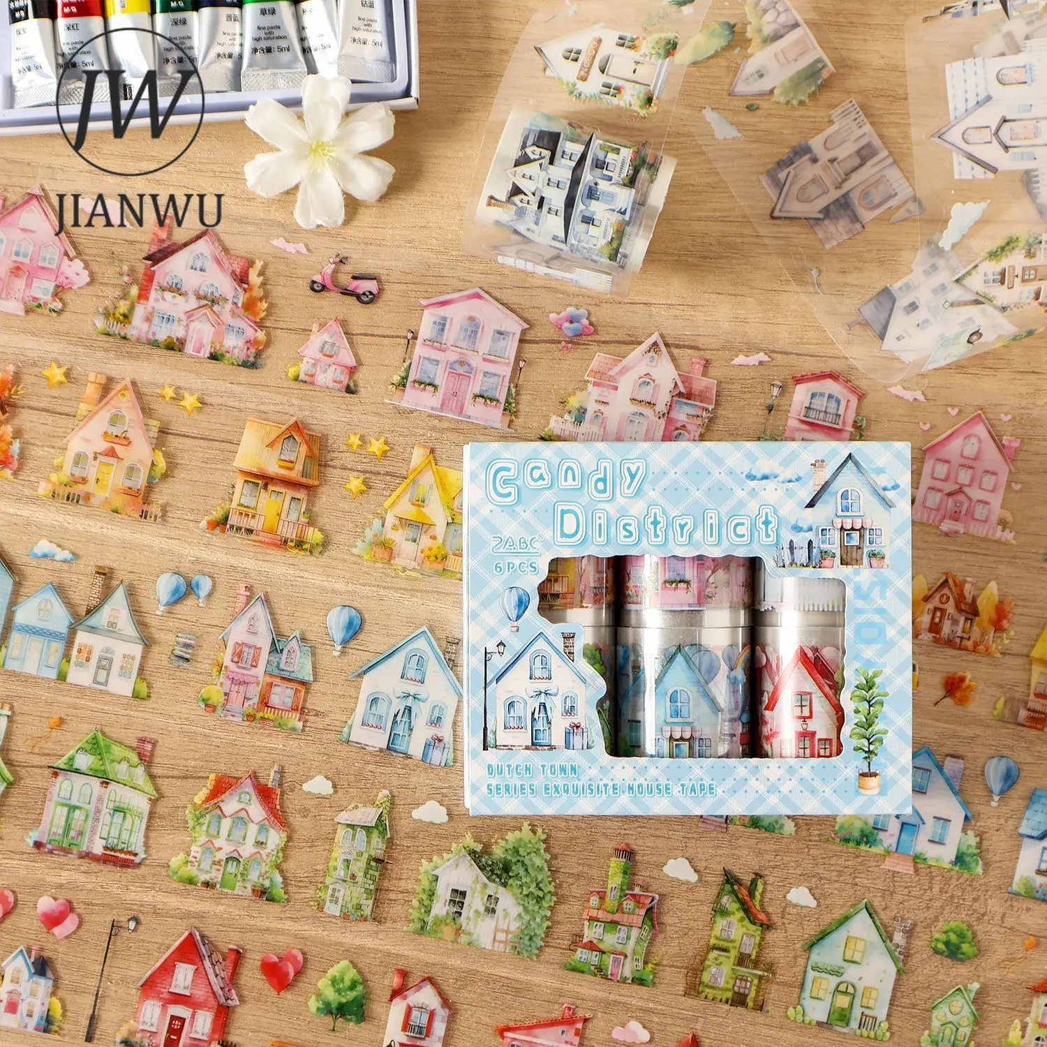 

JIANWU 6 рулонов/компл. 50 мм * 200 см Голландский город серии винтажный дом пейзажный материал коллаж ПЭТ лента креативный журнал канцелярские принадлежности