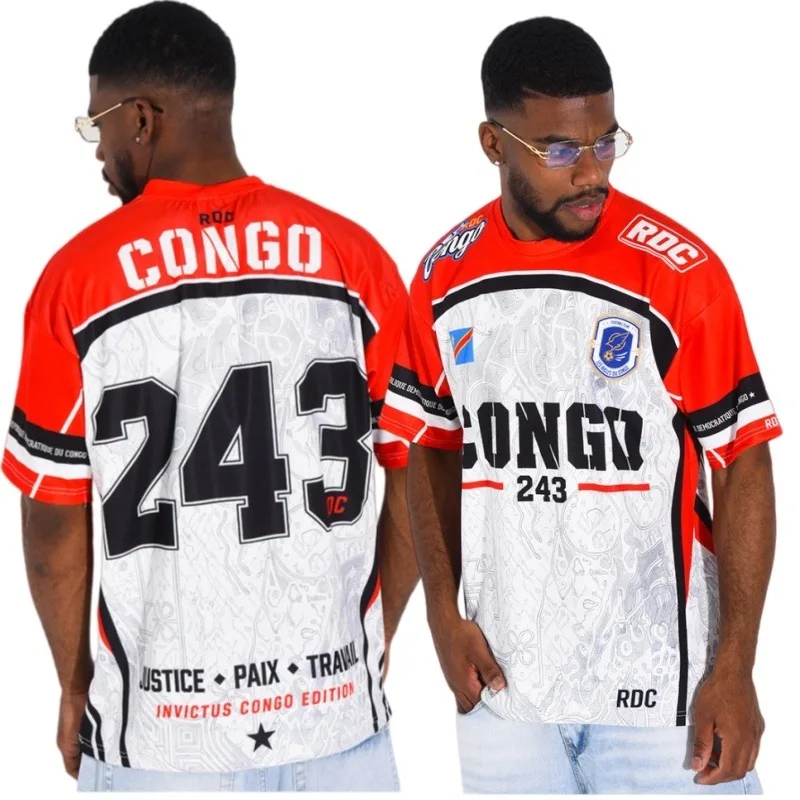 2026 Democratic Republic of Congo Commemorative Short-Sleeve T-Shirt with Contrasting National Flag #243, Unisex Fan T-Shirt