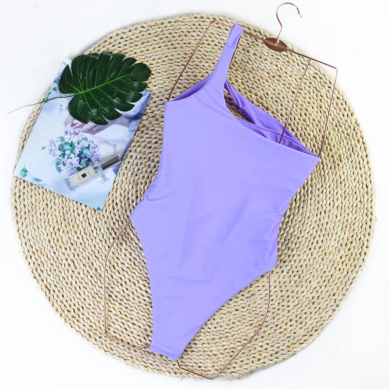 2025 Sexy One Shoulder Bikini Set Push Up Swimsuit Biquini Solid Brazilian Swimwear Women Bathing Suit Girls Hollow Out Monokini