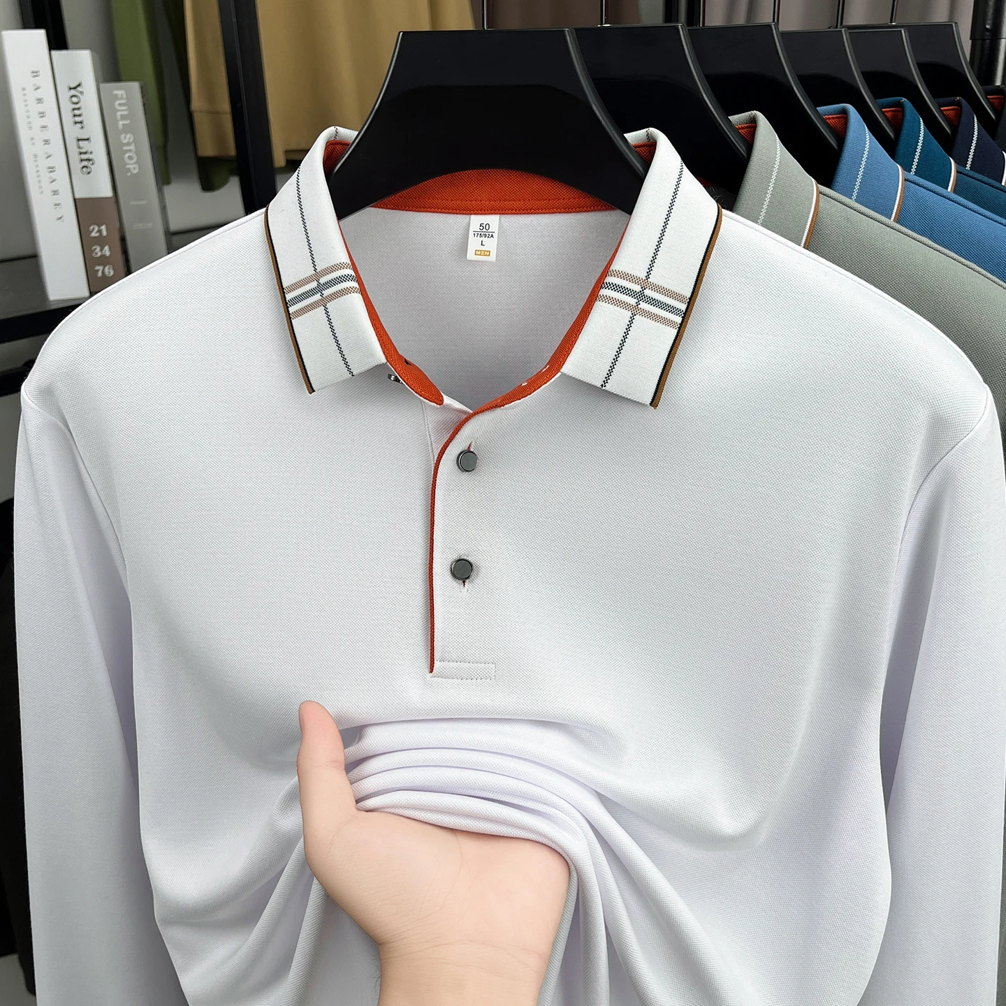 

Light luxury brand men's long sleeve polo shirt autumn fashion new item striped design boutique golf top casual business T-shirt