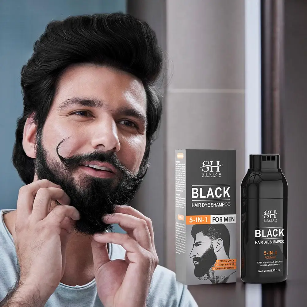 5 IN 1 Hair Dye Black Beard Shampoo Beard Paint Men Blackening Coloring 250ML Moustache Natural Beard ﻿ Shampoo Dye Tempora L4A5