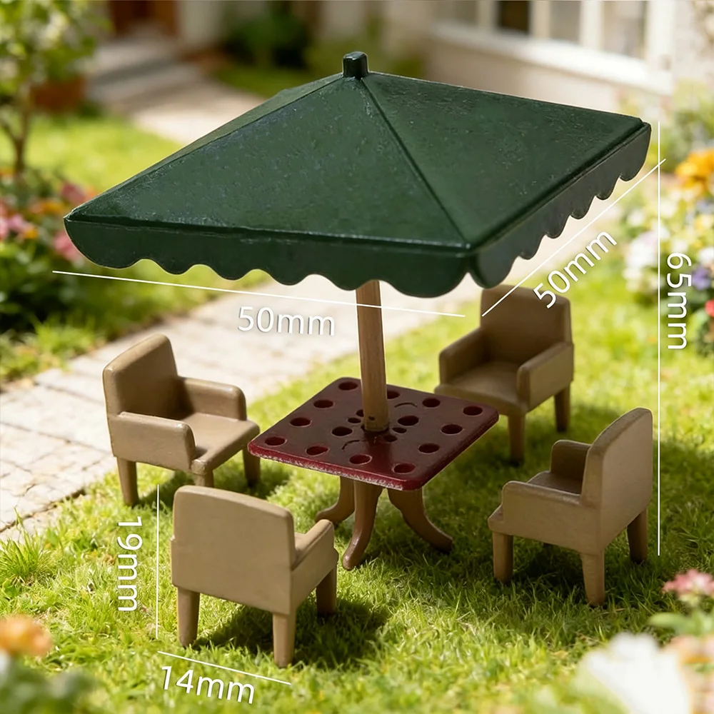 Simulations-Terrassentisch-Stuhl-Sonnenschirm-Set Mini-Sonnenschirm-Möbelmodell für Puppenhaus/Strandcamping Mikrolandschaftsmaterialien – Detail 4