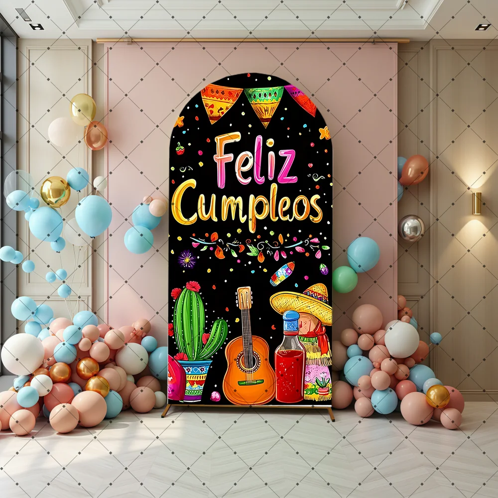Festival Party Arch Backdrop Cover Fiesta Carnival Taco Cactus Straw Hat Decorations Background Photography Studio