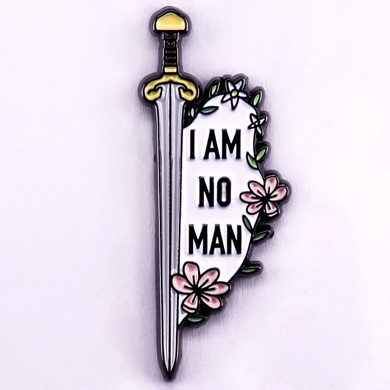 C5387 I Am No Man Enamel Pin Flower and Sword Lapel Pin For Backpack Fantasy Movie Quotes Badge Decoration Gift