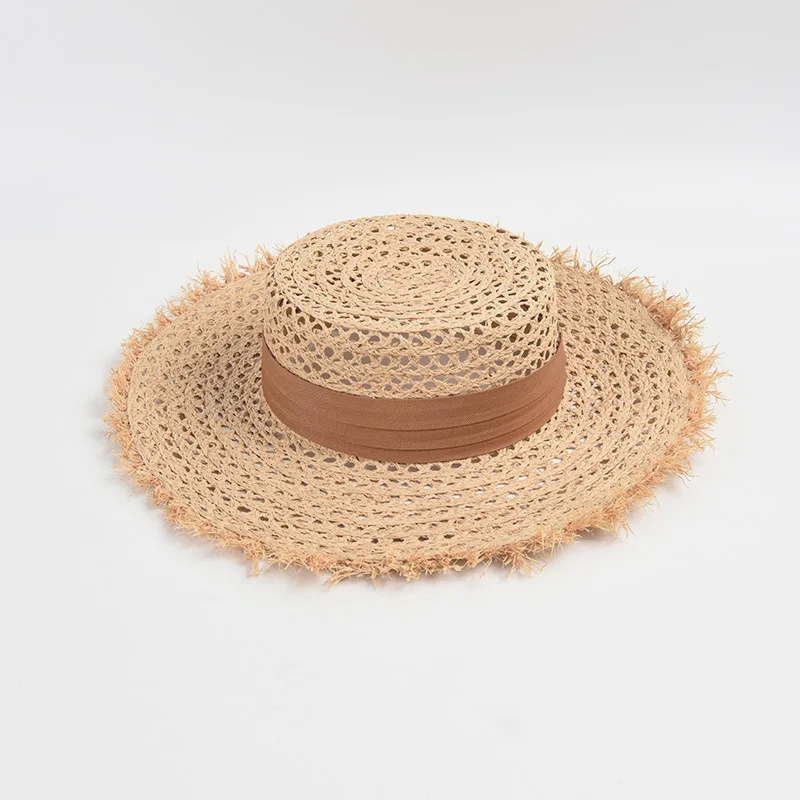 Fashionable Large Brim Raffia Sun Hat with Hollow Out for Women, Perfect for Beach and Vacation