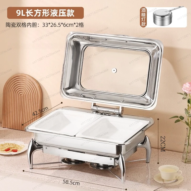 Hotel Stainless Steel Buffet Warmer Stove | Alcohol Heating, Large See-Through Lid, Restaurant Insulation Pot