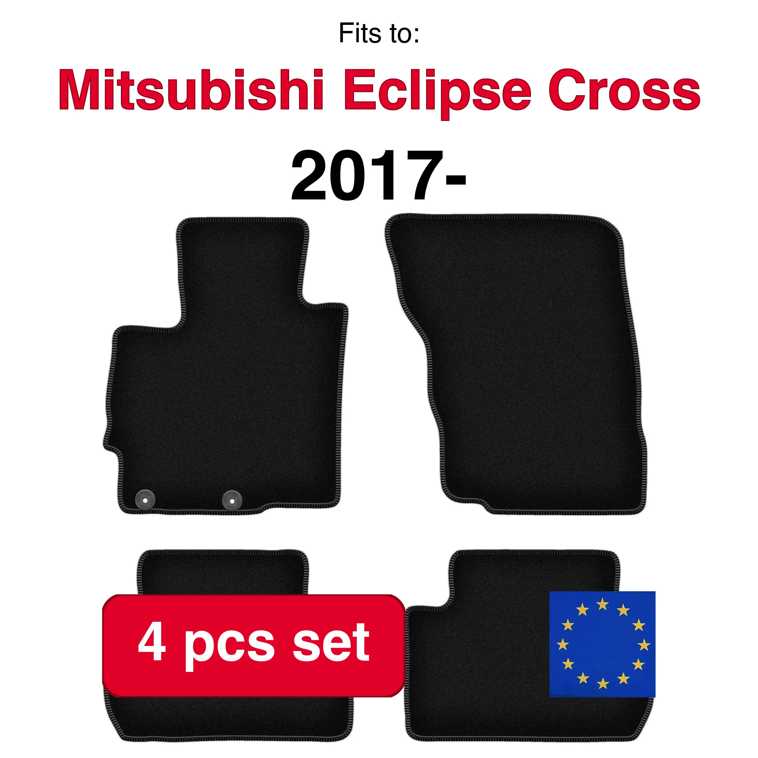 Velour tapijtset voor Mitsubishi Eclipse Cross SUV (2017-) - Zwart (4 stuks) in de auto passende automattenset