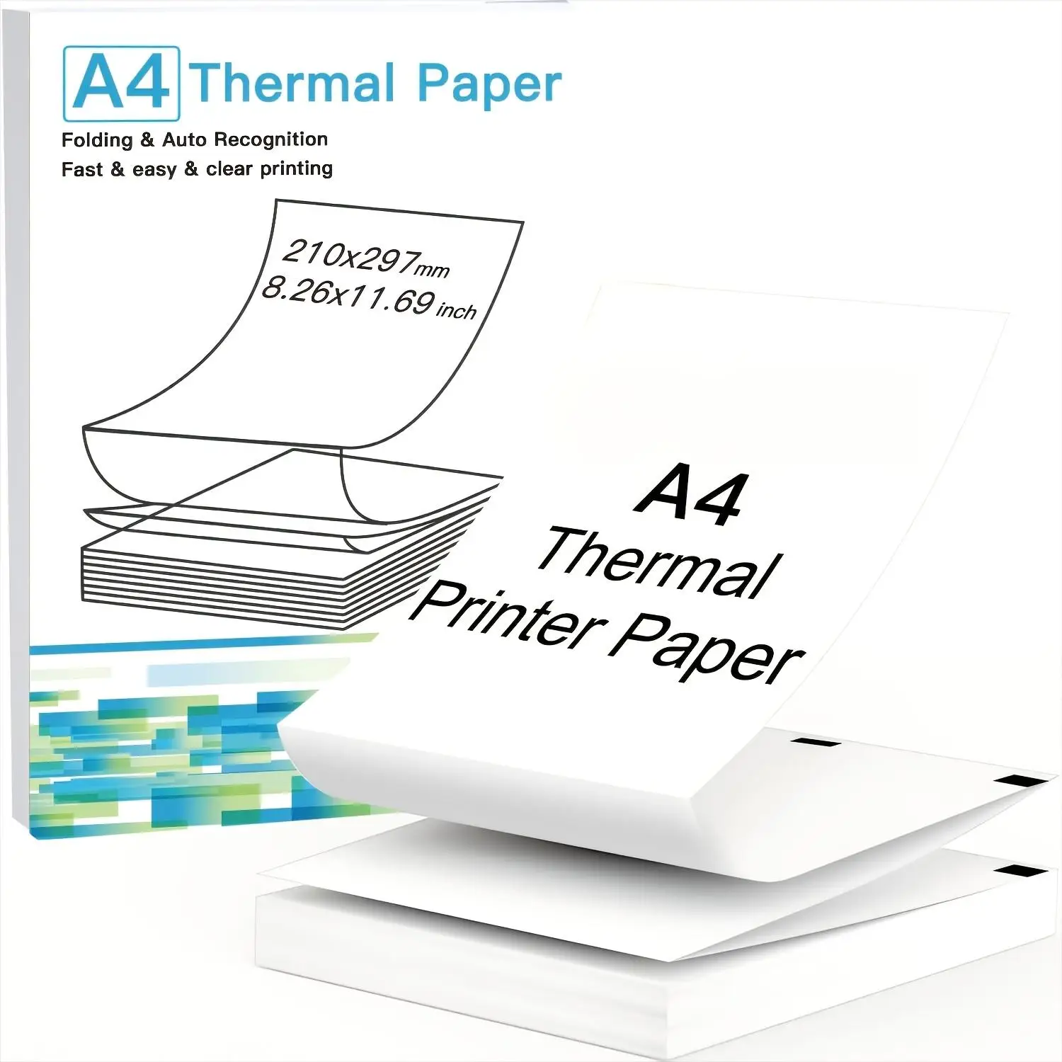 100/200 Sheets Continuous Thermal A4 Printing Paper, 297mm X 210mm Continuous Thermal A4 Thermal Paper, Multipurpose Thermal Paper Suitable for A4 Portable Thermal Printers, Suitable for Home, School, and Office Printing