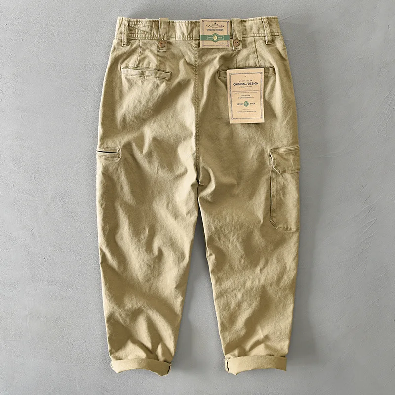 Pantalones Cargo de algodón de estilo japonés para hombre, pantalón informal de cintura media, holgado, de diseñador, a la moda, color gris, primavera y otoño, novedad de 2024