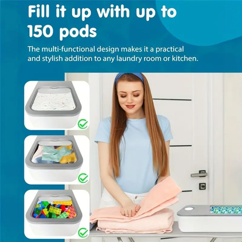 DT19 Large Capacity Plastic Storage Bucket, Laundry Pod Container with Lid, Kitchen Bathroom Organizer for Detergent, Snacks