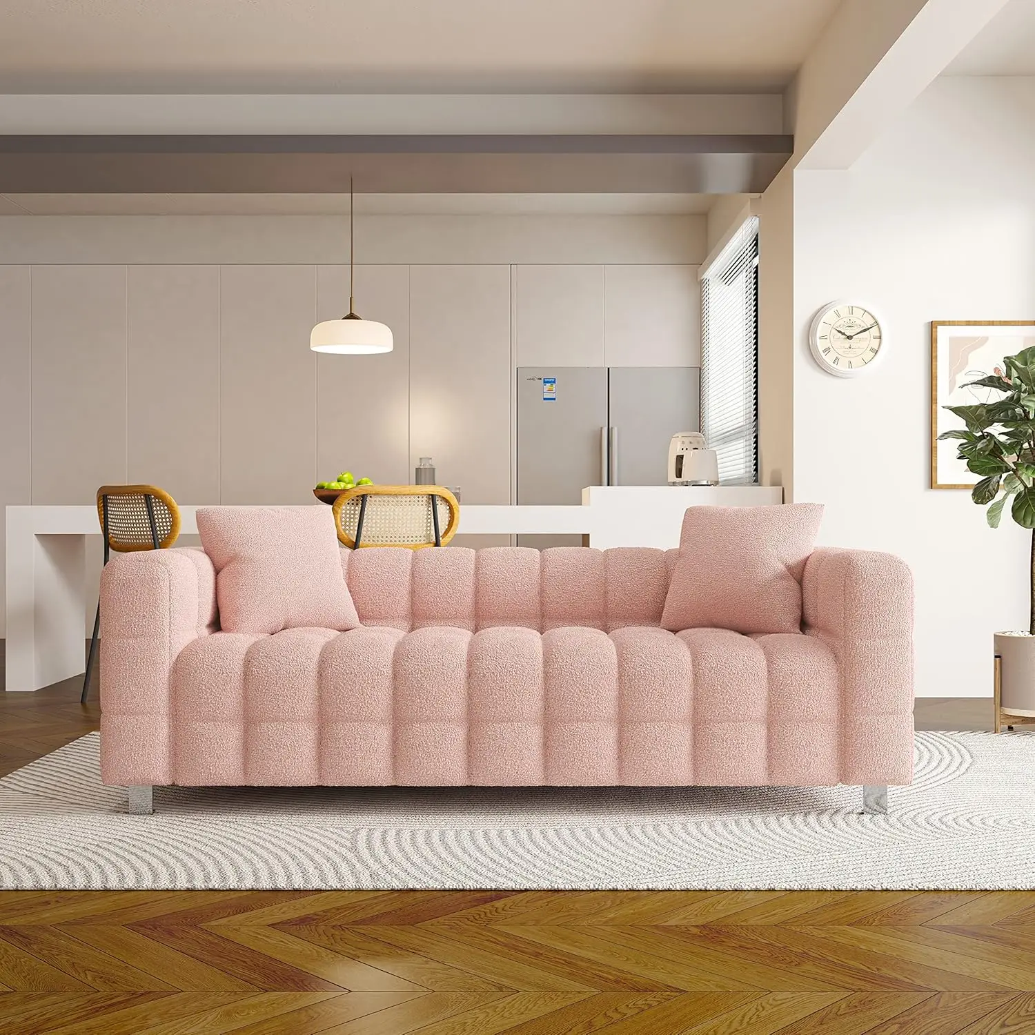87.4'' Modern 3-Seater Sofa Bubble Couch with 2 Pillows for Living Room,Teddy Bouclé Velvet Deep Seat Sofa Couch,, Customized