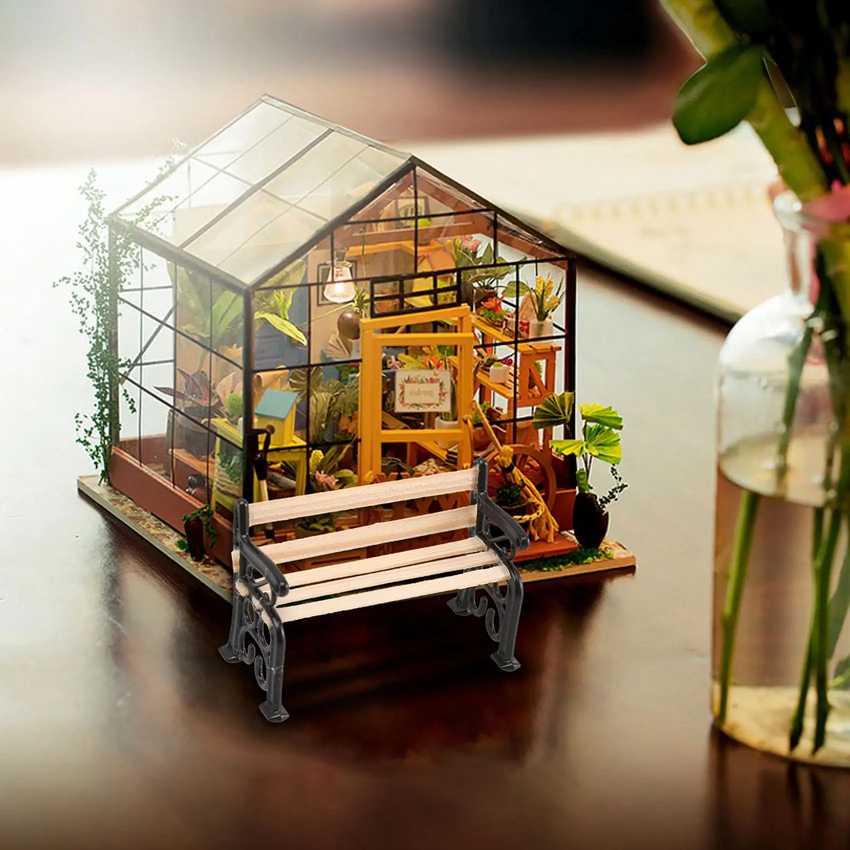 Casa de muñecas en miniatura para jardín, muebles de Patio, Banco de parque, 1/24