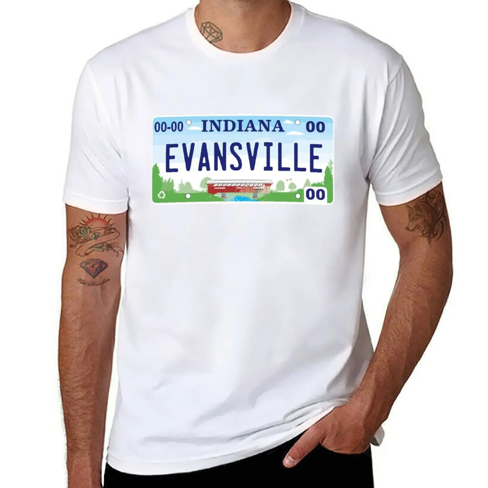 Evansville Indiana License Plate T-Shirt man t shirt graphic t shirt for man 100 percent cotton anime t shirts oversize T-Shirt