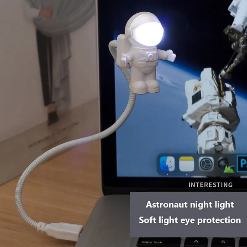 Astronaut USB Night Light Voice Control Mini LED USB Plug Eyes Protection LED Sound Sensor Bedroom Reading Desk Lamp Gift