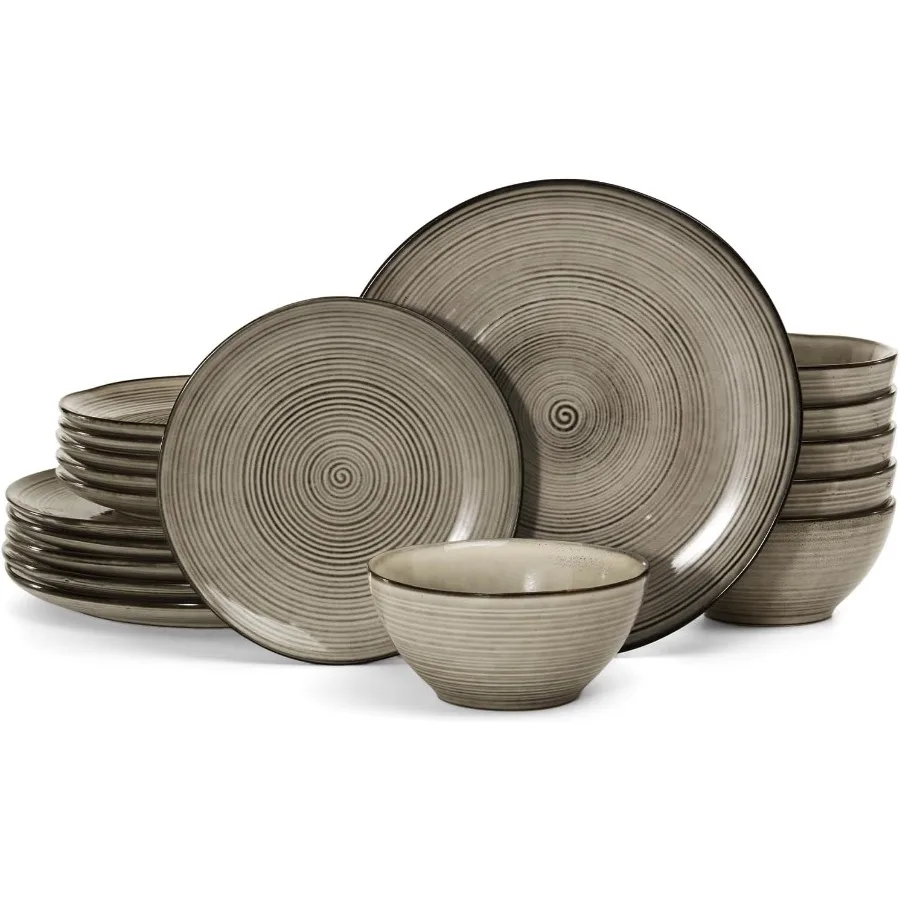 

Tempus Plates and Bowls Sets for 6 18 Pieces Stoneware Dinnerware Sets Dishes Set Reactive Glaze Dishware Sets Dishwasher and M