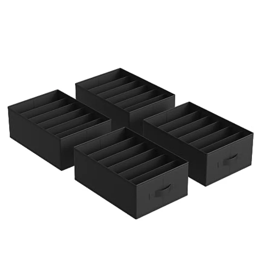 

Set of 4 Large Size Wardrobe Clothes Organizers, 6-Compartment Foldable Drawer Organizers with Handles, 16.5 x 11.8 x 6.7 Inche
