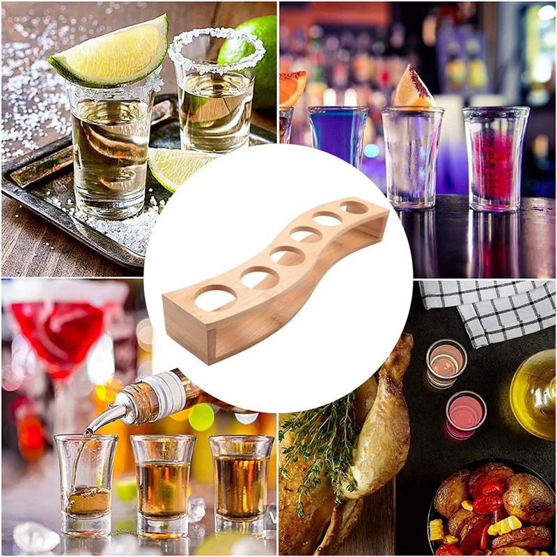 Set di supporti per bicchieri da shot 3X Set di bicchieri da shot da 1 Oz/30 ml Portabicchiere da shot in bambù, set di bicchieri da shot a 6 fori, perfetto per feste, Bar-ABQU