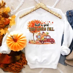 Just A Girl Who Loves Fall Print Sweatshirt Grateful Hoodie Women Fashion Thanksgiving Pullover Streetwear Halloween Clothes Top