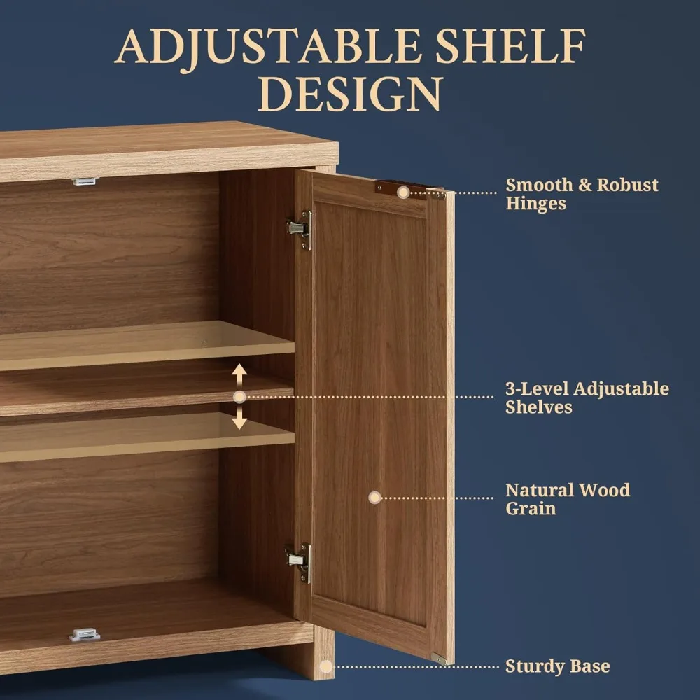 Шкаф-буфет с регулируемой полкой и дверью из ротанга, кухонный буфет, консоль для хранения в гостиной