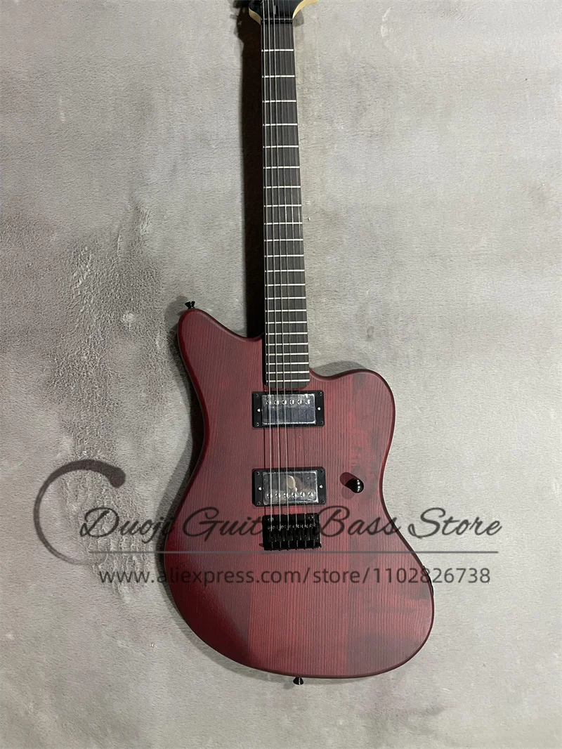 Matte brown red electric Guitar Ash wood body Maple Neck Rose wood fingerboard 22 Frets fixed bridge black tuner support cus