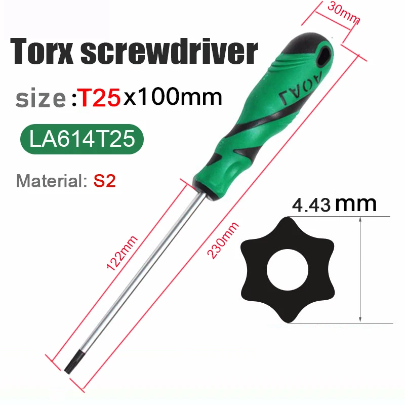 LAOA 1 st Torx Schroevendraaier S2 Gelegeerd Staal Zeshoekige Schroevendraaier met Medium Gat T6/T7/T8/T9/T10/T15/T20/T25/T30