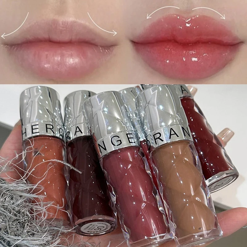 Brillo de labios transparente rojo de 6 colores, brillo de labios duradero, luz de agua de espejo, cristal de gelatina, aceite de labios, lápiz labial impermeable, maquillaje de tinte transparente desnudo