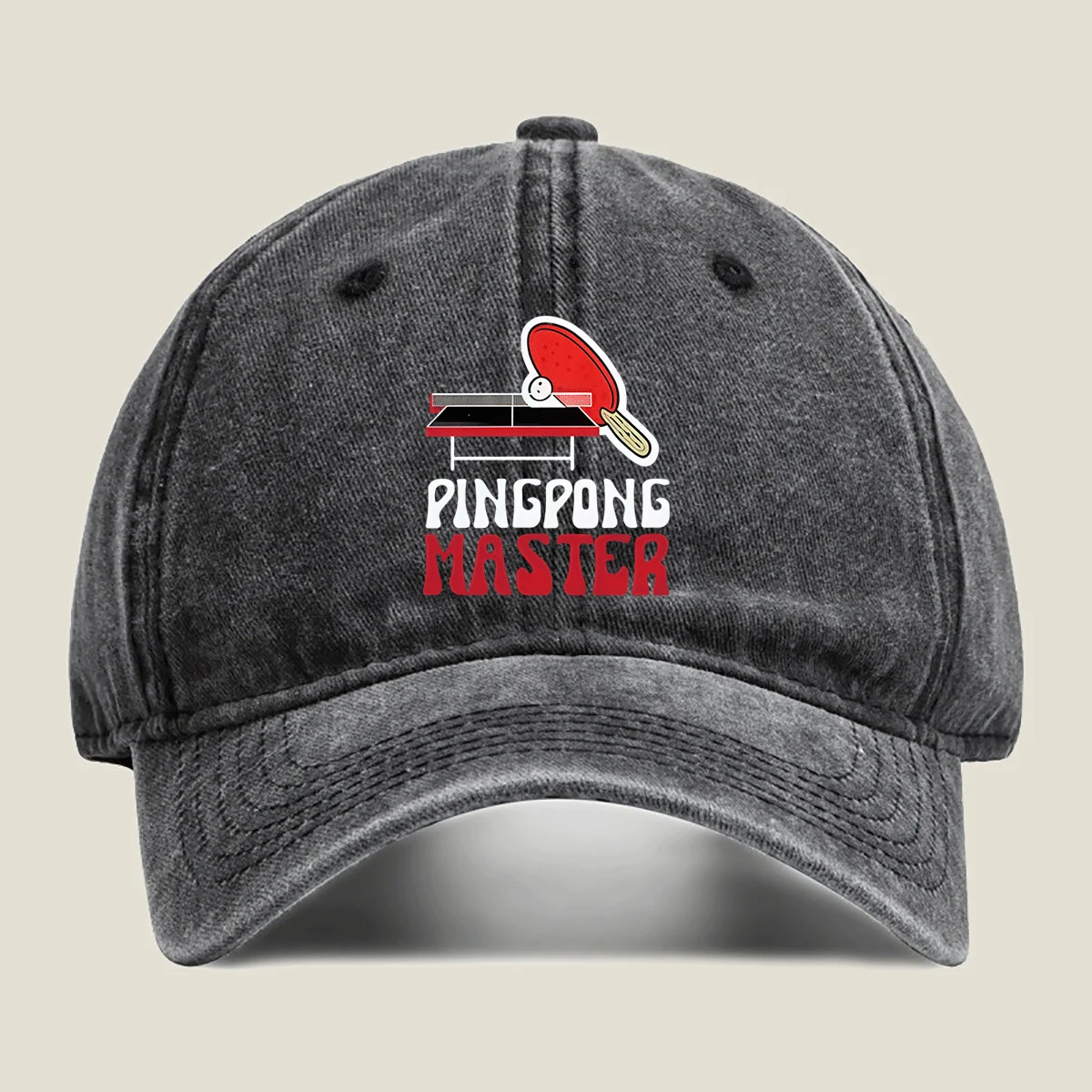 Ping-Pong-Master-Print-Washed-Denim-Baseball-Cap-Unisex-Adjustable-Sports-Casual-Sun-Hat