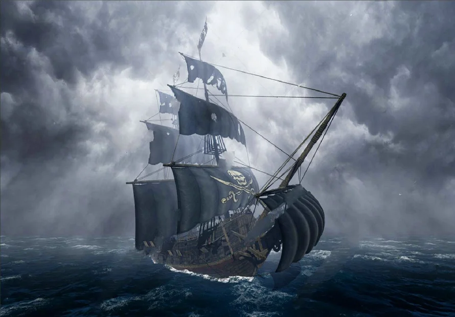 JOHNSON Pirate Ship Stormy Sea Dark Sailboat Clouds backdrop High quality Computer print party photography studio background