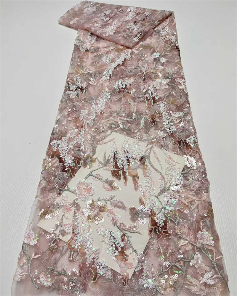 

Fashion French Embroidery Sequins Lace Fabric High Quality African Nigerian Wedding Dress Material