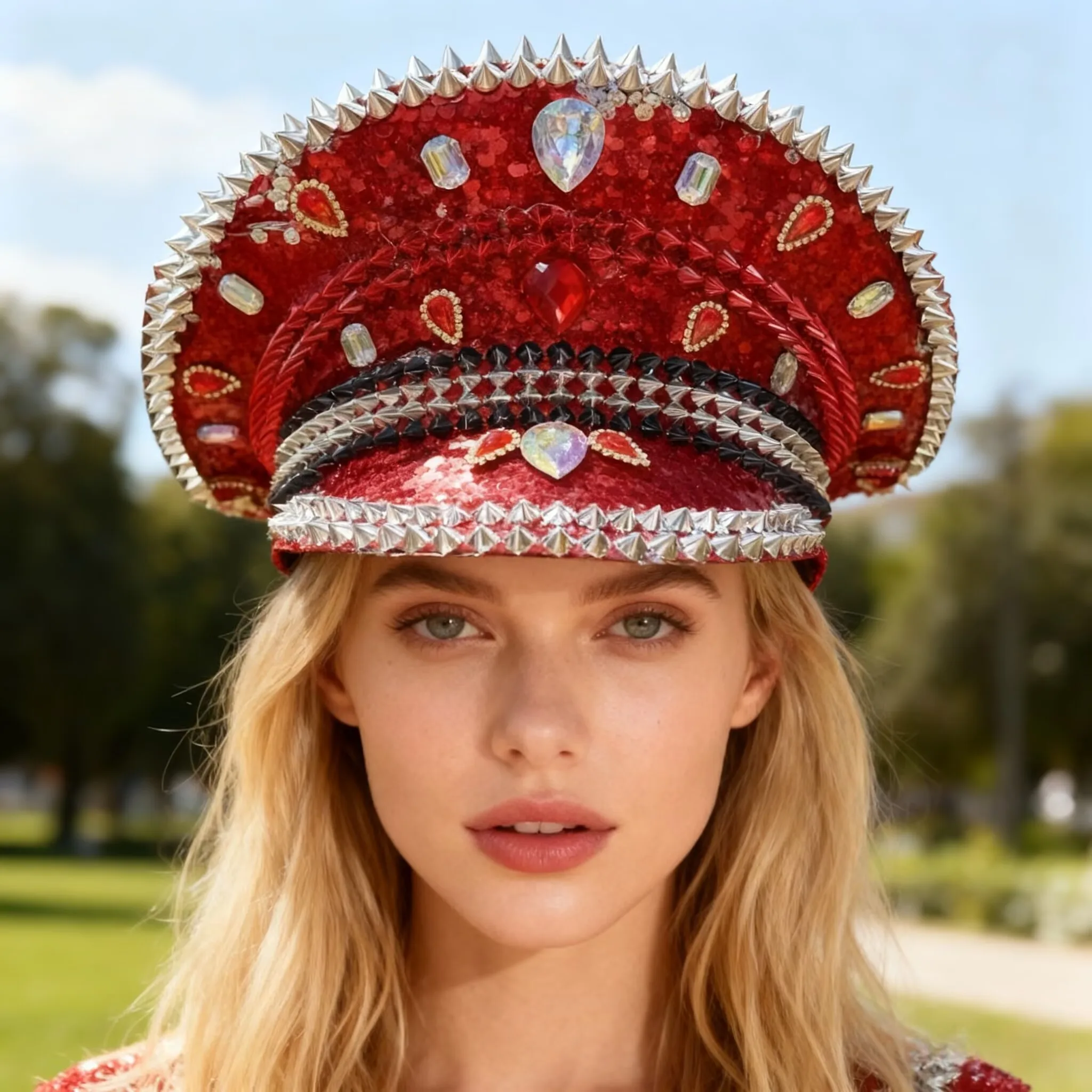 HongLuan  Halloween Costume Hat, Captain Hats Rhinestone for Burning Man Festival Woman, Cosplay Female Accessories