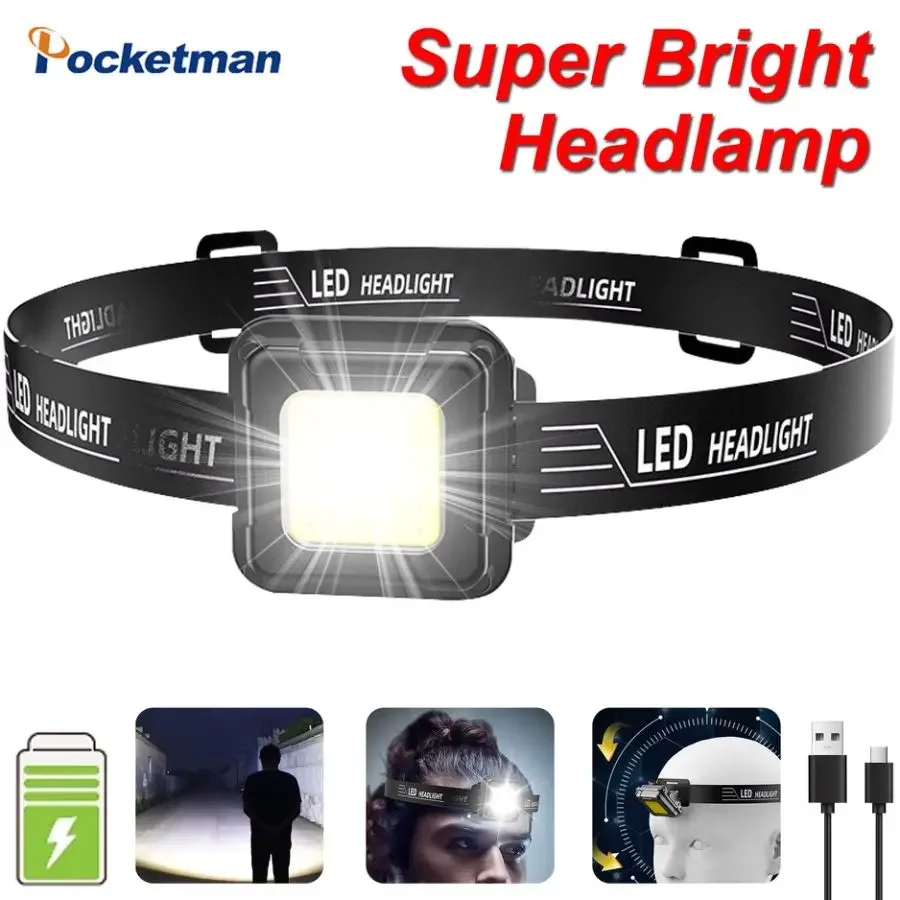 

High Lumens COB LED Headlamp USB Rechargeable Headlight Multifunctional Super Bright 4 Modes Head Flashlight Head Lamp