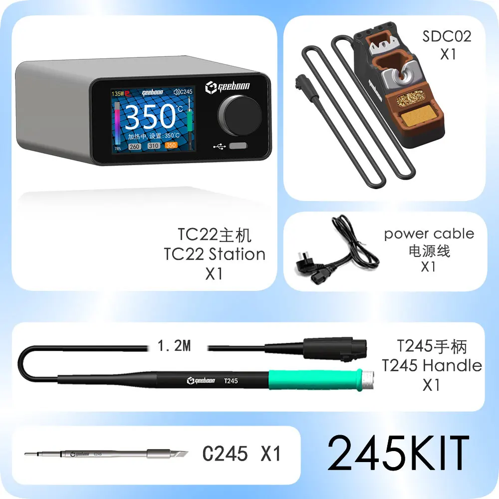 GEEBOON TC22 240W Soldering Station Kit with SDC02 Soldering Iron Stand + T245/T210  Handle + C245/C210  Soldering Iron Tip
