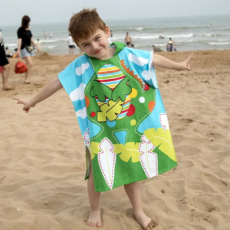 Kids Hooded Beach Bath Towel Animals Soft Swim Pool Coverup Poncho Cape for Boys Kids Children 1-12 Years Old Bath Robe