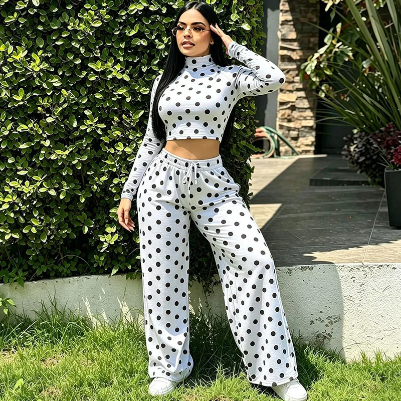 Striped Polka Dot Sweatsuit Set Women 2 Piece Set Outfit Sporty Fitness Long Sleeve Sweatshirt Top and Sweatpants Ensemble Sport