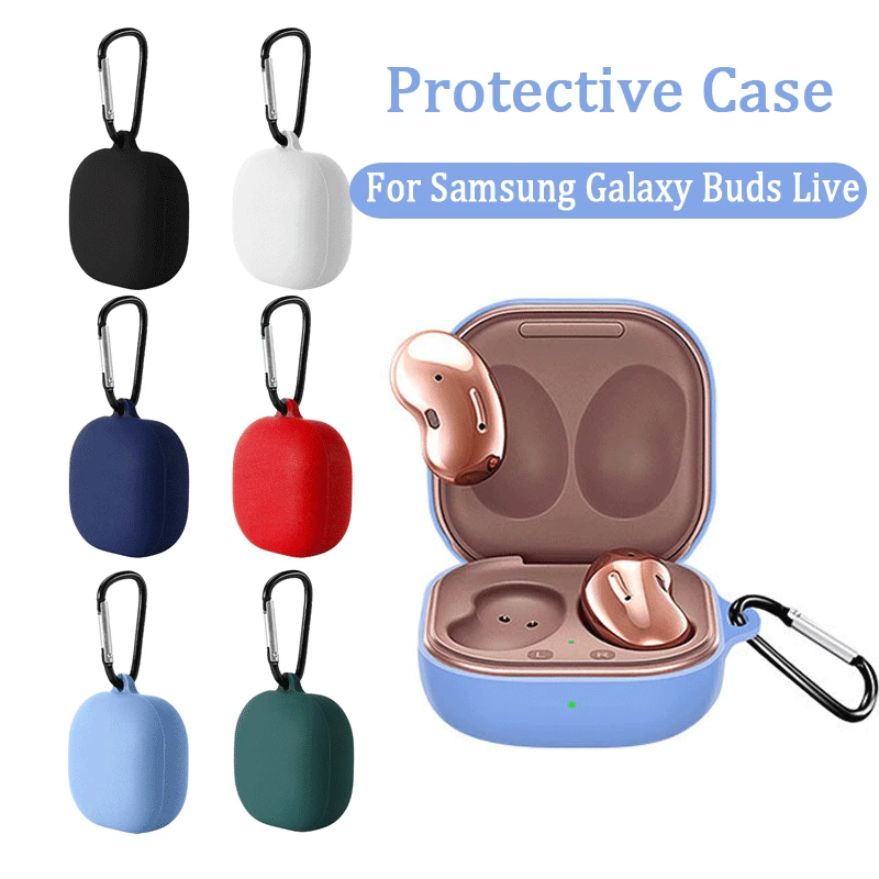 Funda protectora de silicona para Samsung Galaxy Buds Live, cubierta de auriculares Bluetooth, hebilla, compartimento de carga, estuche de almacenamiento suave