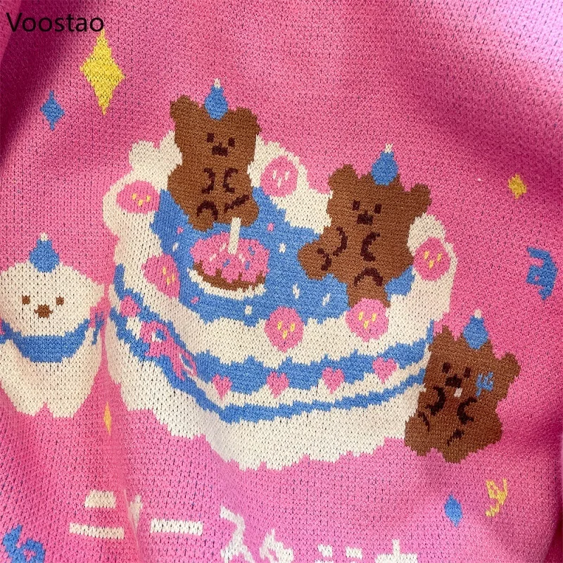 Imagem -05 - Kawaii Lolita Feminino de Malha Pulôver Suéter Doce dos Desenhos Animados Bolo de Urso Tops Jacquard Menina Harajuku Malhas Japonês Outono Inverno