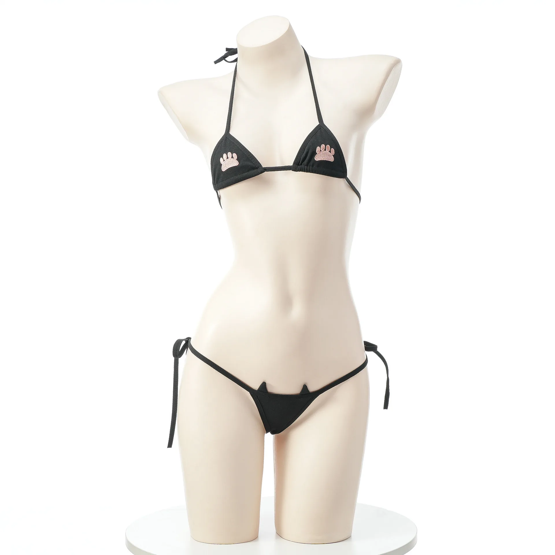 Japanese Kawaii Sexy Lingerie Women Bikini Set Cat Claw Printed Three Point Micro Bra and Panties Mini Swimsuit Bathing Suit