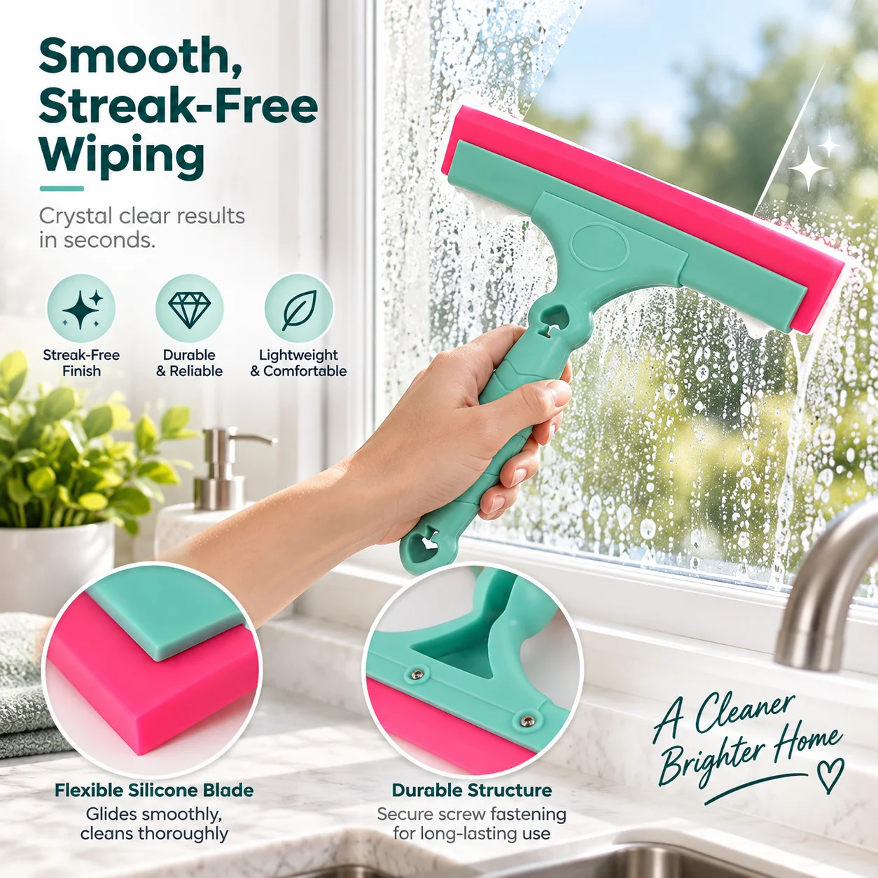 1PC Household Cleaning Scraper Glass Scraper Bathroom Glass Wiper Window Glass Cleaner Handheld Water Removal Glass Knife Scrape