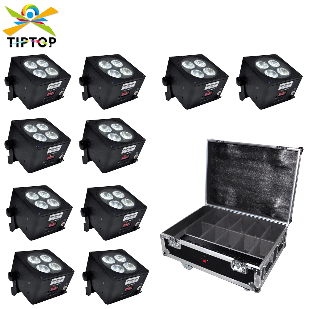 

10IN1 Charging Road Case Pack 4x18W Black Color Wireless Battery Led Par Light LED Display IRC Remote Control 2.4g Wireless Led