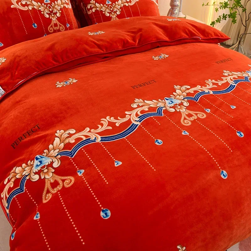 Sold Color Fine Velvet 4pcs Bedding Set King Queen Size Thicken Quick Warm Coral Fleece Quilt Cover Bed Sheet Pillowcase